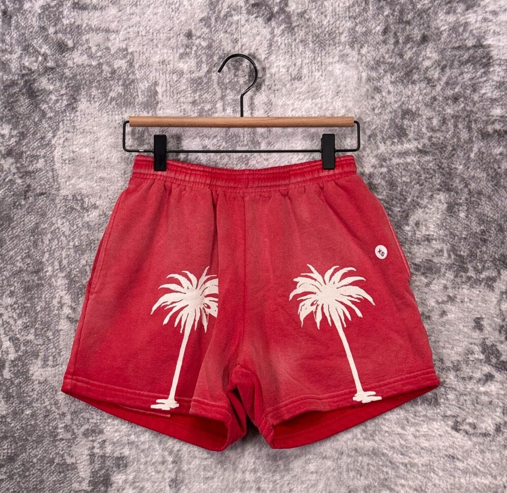 New Madhappy Sweat Shorts XS Womens Red Fleece Palm Tree Pull On